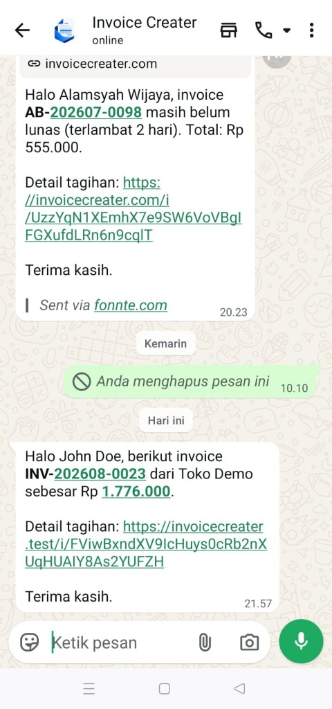 Kirim link via WhatsApp